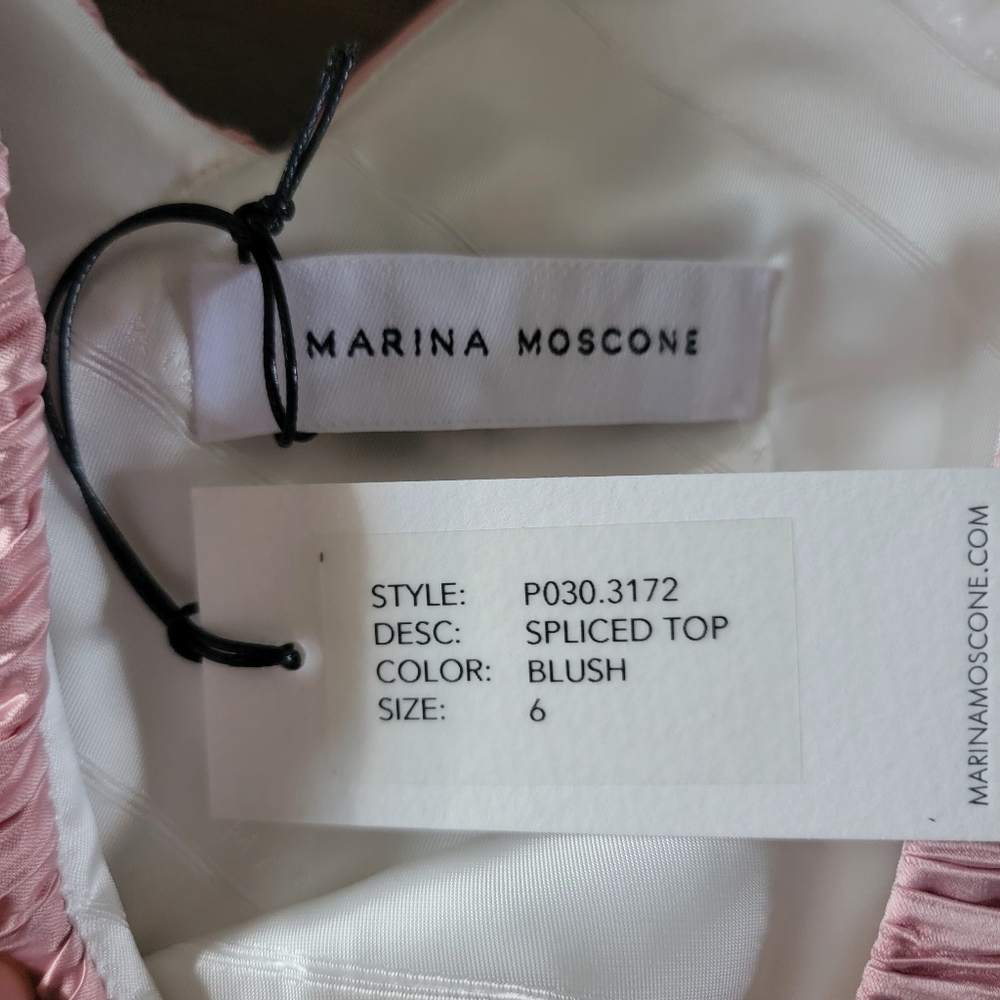 NWT Marina‎ Moscone One-Shoulder Spliced Top in Blush Size 6 Pleated Satin Top - Picture 10 of 11